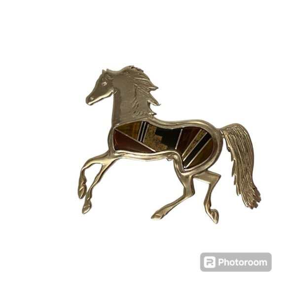 P. BECENTI CALVIN BEGAY NAVAJO BROOCH STERLING SILVER MULTI STONE INLAY HORSE - Picture 2 of 15
